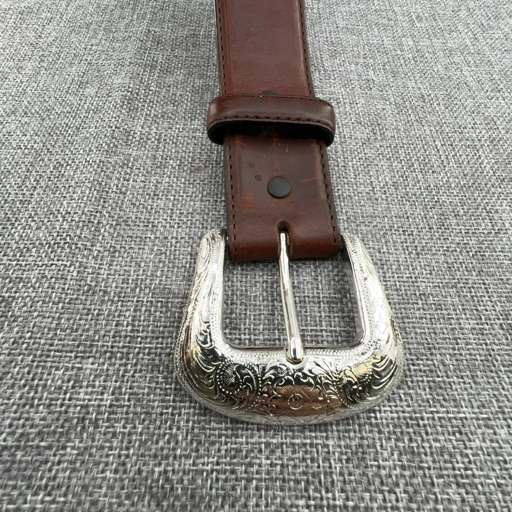 Tony Lama Men's Cutting Champ Leather Belt Size 40 Brown Scalloped Concho READ